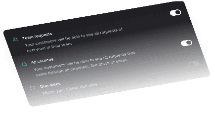 Team requests settings with toggles for team visibility and all sources